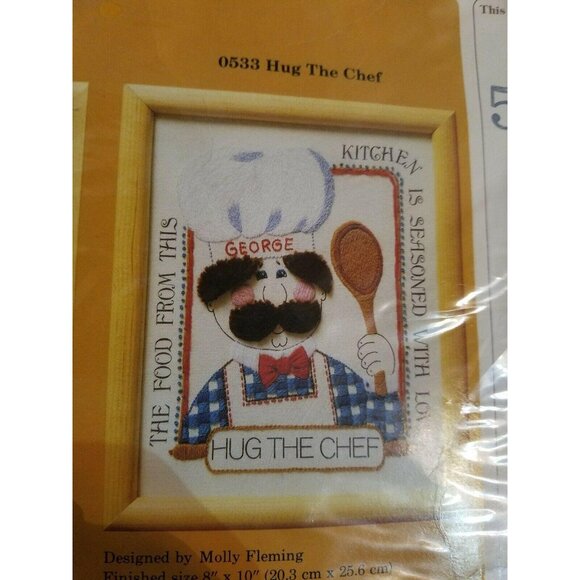 The Creative Circle Molly Fleming Crewel Yarn Needlework B Hug the Chef 533 0533 - Picture 3 of 4
